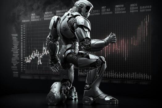Future business 3d technology robot and stock chart traders, stock chart analysis to beat the market. . photo