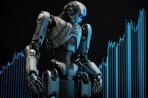 Future business 3d technology robot and stock chart traders, stock chart analysis to beat the market. Generative AI. photo