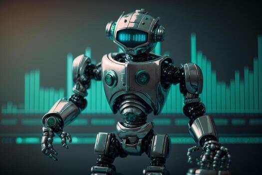 Future business 3d technology robot and stock chart traders, stock chart analysis to beat the market. . photo