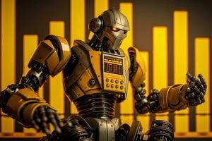 Future business 3d technology robot and stock chart traders, stock chart analysis to beat the market. . photo