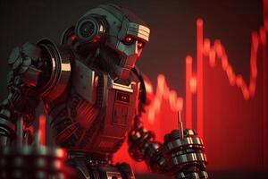 Future business 3d technology robot and stock chart traders, stock chart analysis to beat the market. . photo