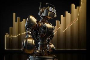 Future business 3d technology robot and stock chart traders, stock chart analysis to beat the market. . photo