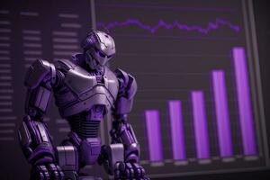 Future business 3d technology robot and stock chart traders, stock chart analysis to beat the market. Generative AI. photo