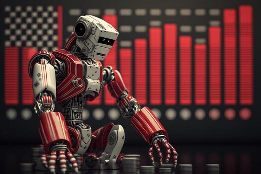 Future business 3d technology robot and stock chart traders, stock chart analysis to beat the market. . photo