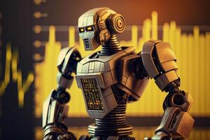 Future business 3d technology robot and stock chart traders, stock chart analysis to beat the market. . photo