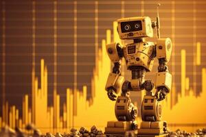 Future business 3d technology robot and stock chart traders, stock chart analysis to beat the market. . photo