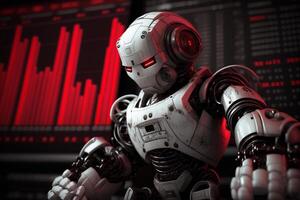 Future business 3d technology robot and stock chart traders, stock chart analysis to beat the market. . photo