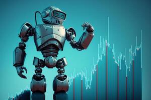 Future business 3d technology robot and stock chart traders, stock chart analysis to beat the market. . photo