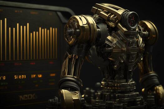 Future business 3d technology robot and stock chart traders, stock chart analysis to beat the market. . photo