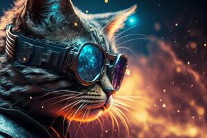 Chic cat, glasses, funny, fashion, wallpaper, poster. Generative AI. photo