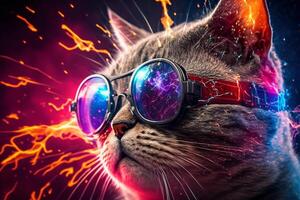 Chic cat, glasses, funny, fashion, wallpaper, poster. Generative AI. photo