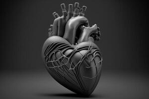 3D illustration design, heart battery inspired by the human heart. Generative AI. photo