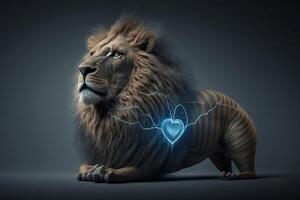 Veterinary concept, pulse, lion heartbeat, black background. Generative AI. photo