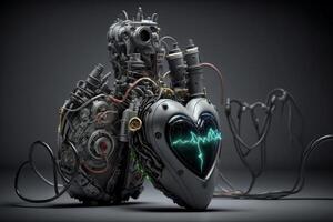 3D illustration design, heart battery inspired by the human heart. Generative AI. photo