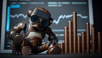 Future business 3d technology robot and stock chart traders, stock chart analysis to beat the market. . photo