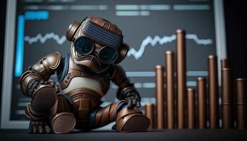 Future business 3d technology robot and stock chart traders, stock chart analysis to beat the market. Generative AI. photo