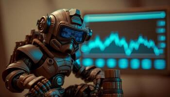 Future business 3d technology robot and stock chart traders, stock chart analysis to beat the market. . photo