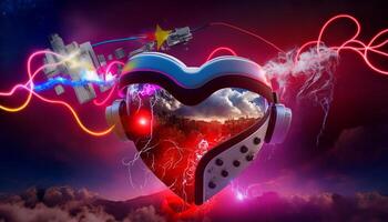 Metaverse, Future game and entertainment digital technology, VR virtual reality glasses, . photo