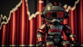 Future business 3d technology robot and stock chart traders, stock chart analysis to beat the market. . photo