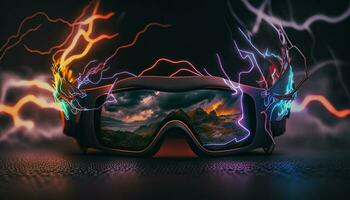 Metaverse, Future game and entertainment digital technology, VR virtual reality glasses, Generative AI. photo