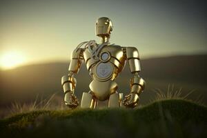 robot gold US dollar coin stock market forex trading graph futuristic Smart investment technology background, . photo