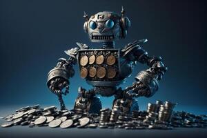 robot gold US dollar coin stock market forex trading graph futuristic Smart investment technology background, . photo