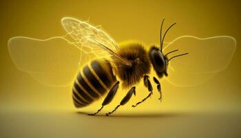 Veterinary concept, pulse, bee's heartbeat, yellow background. Generative AI. photo