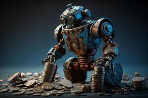 robot gold US dollar coin stock market forex trading graph futuristic Smart investment technology background, . photo