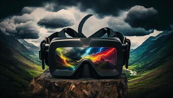 Metaverse, Future game and entertainment digital technology, VR virtual reality glasses, Generative AI. photo