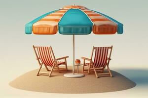 Summer beach by the sea,beach chair and umbrella. Generative Ai. photo