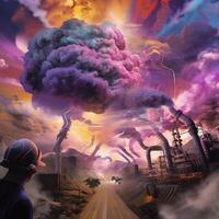 ai metaverso, explota con vistoso cerebro nubes agotador. ai generativo. foto