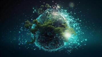 concept of saving the earth and energy Planet Earth with leaf texture and Milky Way as background with ecological connections, . photo