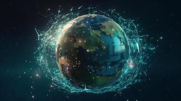 concept of saving the earth and energy Planet Earth with leaf texture and Milky Way as background with ecological connections, . photo