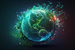 concept of saving the earth and energy Planet Earth with leaf texture and Milky Way as background with ecological connections, . photo