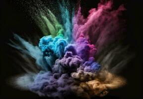 Beautiful fantasy Color explosion on dark  background. Generative Ai. photo