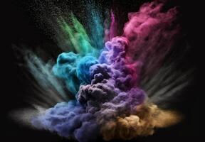 Beautiful fantasy Color explosion on dark  background. Generative Ai. photo