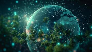concept of saving the earth and energy Planet Earth with leaf texture and Milky Way as background with ecological connections, . photo