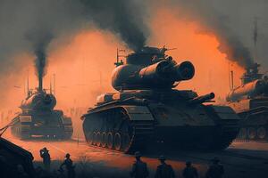 Army tank in the field of battle,Concept of war. . photo
