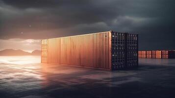 cargo shipping container working at sea port logistic busi. . photo