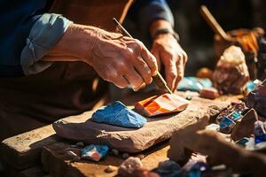 AI Generative Image of a craftsman making crafts with passion photo