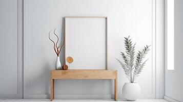 Picture frame in house living room mock up design, AI Generative. photo