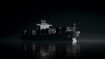 container ship sails on open water fully loaded with containers and cargo. AI Generative. photo