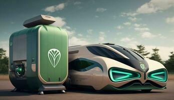 hydrogen power car vehicles ,hydrogen stations, green hydrogen and renwable power concept. AI Generative. photo