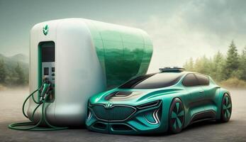 hydrogen power car vehicles ,hydrogen stations, green hydrogen and renwable power concept. AI Generative. photo