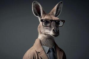 Portrait of a donkey with glasses and a formal suit. . photo