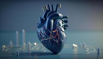 Heart health care technology concept with medical icons. AI Generative. photo