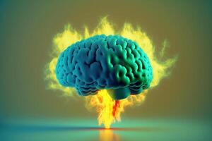 Fantasy art illustration of a human brain exploding with knowledge and creativity.3d rendering. . photo