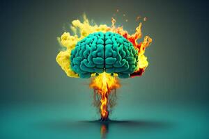 Fantasy art illustration of a human brain exploding with knowledge and creativity.3d rendering. Ai generative. photo