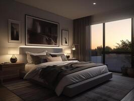 Interior design concept of luxury condo bedroom. . photo