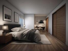 Interior design concept of luxury condo bedroom. . photo